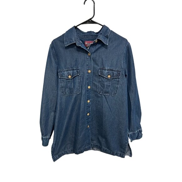 Denim & Co. Button-Up Denim Shirt Blue Sz Medium Cotton Blend Classic Retro - Picture 1 of 9
